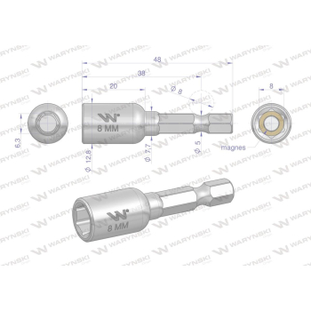 Nasadka 8mm z uchwytem narzędziowym do wkretarki długość 48 mm Waryński-29963