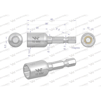 Nasadka 10mm z uchwytem narzędziowym do wkretarki długość 48 mm Waryński-29965