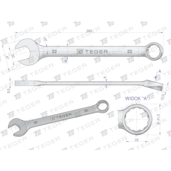Klucz płasko-oczkowy 22 mm / TEGER-31270