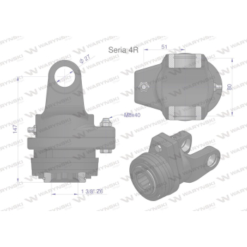 Sprzęgło na kołek wału Seria 4R 1900Nm - 27x82 - 1 3/8 Z6 WARYŃSKI-31527