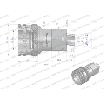 Szybkozłącze hydrauliczne gniazdo M14x1.5 gwint zewnętrzny EURO (ISO 7241-A) z eliminatorem ciśnienia Waryński-3162