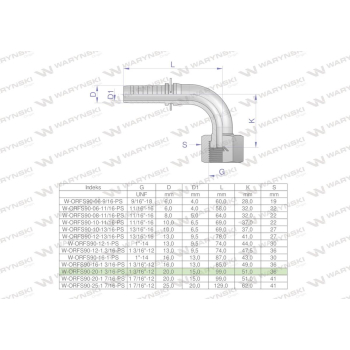 Zakucie hydrauliczne ORFS90 DN20 1 3/16-12 PREMIUM Waryński-33027