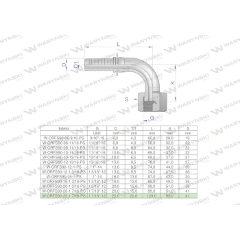 Zakucie hydrauliczne ORFS90 DN25 1 7/16-12 PREMIUM Waryński-33035