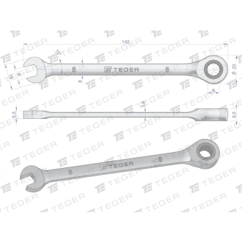 Klucz płasko-oczkowy z grzechotką 8 mm / TEGER-33252