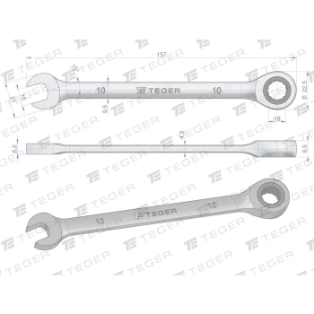 Klucz płasko-oczkowy z grzechotką 10 mm / TEGER-33254
