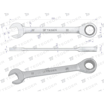 Klucz płasko-oczkowy z grzechotką 22 mm / TEGER-33274
