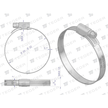 Opaska zaciskowa 20-32 ślimakowa  szerkość 9mm TEGER-34554