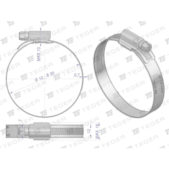 Opaska zaciskowa wzmocniona 12-20 ślimakowa  szerkość 12mm  TEGER-34914