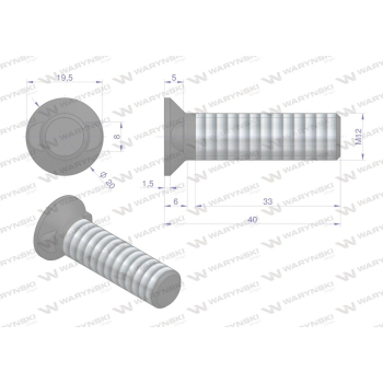 Śruba płużna dwunoskowa M12x40 mm kl.12.9 Waryński-35011
