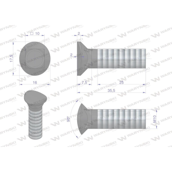 Śruba redliczkowa półokrągła M10x35 mm kl. 8.8 Waryński-35018