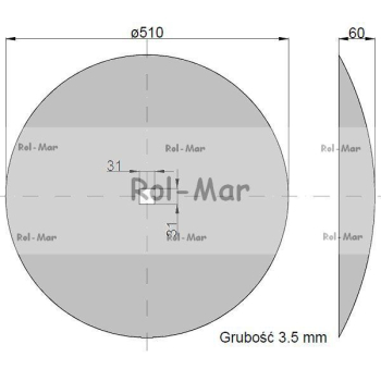 Talerz gładki fi 510 otwór 30x30 stal borowa Talerzówka 1279621010 1240040020-3511