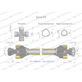 Wał przegubowo-teleskopowy 1660-2350mm 970Nm Z6 - 1 3/4 CE 2020 seria 7R Waryński-35273