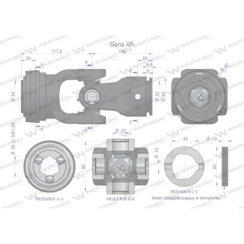 Przegub kompletny z krzyżakiem 27X82 seria 4 do rury wewnętrznej 45mm Waryński-35509