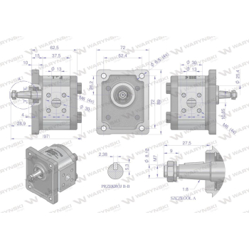 Pompa hydrauliczna zębata 1.5cm3 (grupa 1 - typ europejski) wałek 1:8 (obroty prawe) max.260 bar Waryński-35634