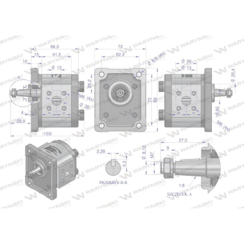 Pompa hydrauliczna zębata 2.5cm3 (grupa 1 - typ europejski) wałek 1:8 przyłącza gwintowane (obroty prawe) max.260 ba