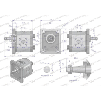 Pompa hydrauliczna zębata 3.8cm3 (grupa 1 - typ europejski) wałek 1:8 przyłącza gwintowane (obroty prawe) max.260 ba