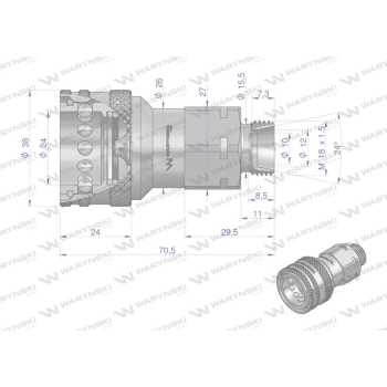 Szybkozłącze hydrauliczne gniazdo z eliminatorem ciśnienia M18x1.5 gwint zewnętrzny EURO (9100818G) (ISO 7241-A) War