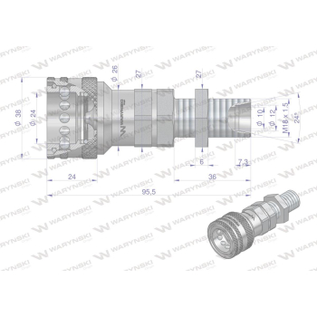 Szybkozłącze hydrauliczne gniazdo z eliminatorem ciśnienia long M18x1.5 gwint zewnętrzny EURO (9100818GL) (ISO 7241-