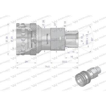 Szybkozłącze hydrauliczne gniazdo z eliminatorem ciśnienia M20x1.5 gwint zewnętrzny EURO (ISO 7241-A) Waryński-3583