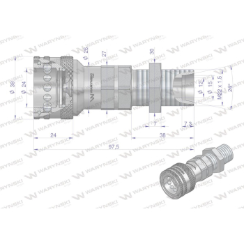 Szybkozłącze hydrauliczne gniazdo z eliminatorem ciśnienia long M22x1.5 gwint zewnętrzny EURO (9100822GL) (ISO 7241-