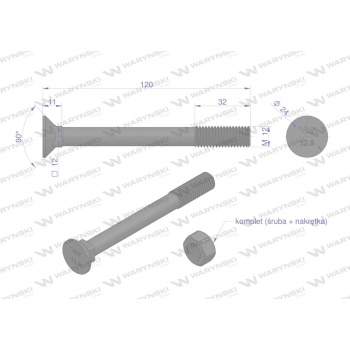 Śruba kpl. płużna podsadzana D 608 M12x120 mm kl.12.9 Waryński-35997