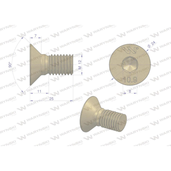Śruba trzymak noża M12x26 - imbus 8 Kosiarka rotacyjna Waryński  W-5036010500-35999