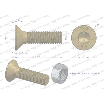 Śruba kpl. M12x45 - imbus 10 DIN7991  Waryński-36007