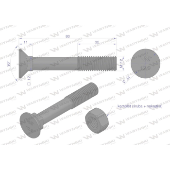 Śruba kpl. płużna podsadzana D 608 M12x80 mm kl.12.9 zastosowanie Gruber Waryński-36015