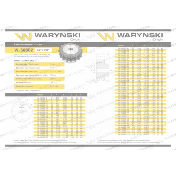 Koło zębate hartowane z kołnierzem 08B-2 (R2 1/2) Z-28 Waryński-36298