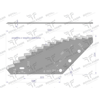 Nóż paszowozu uniwersalny otwór 19.5 mm z węglikiem wolframu Standard ROYAL FARM-36473