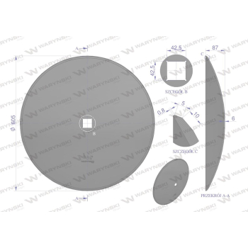 Talerz gładki fi 610 otwór 40x40 stal borowa WARYŃSKI R-36764