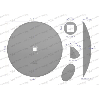 Talerz gładki fi 660 otwór 40x40 stal borowa WARYŃSKI R-36766