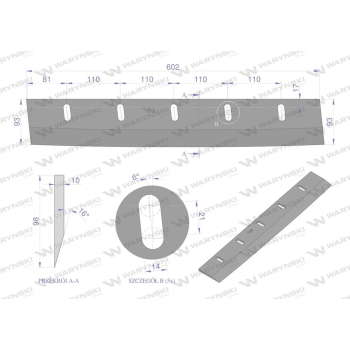 Nóż bębna sieczkarni 5 otw. 10 mm zastosowanie Fortschritt WARYŃSKI-37409