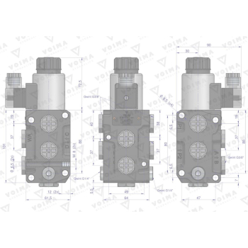 Dzielnik. zawór. elektrozawór kierunkowy elektromagnetyczny kontroli (DVS6/50 L/MIN) 12V DC 6/2 G3/8 50L VOIMA-38273