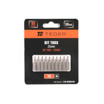 Bit TORX T8x25 mm, (10 szt), S2, Teger