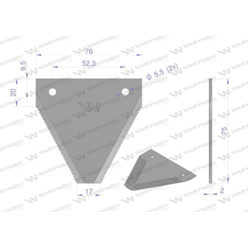 Nóż żniwny 75x76x2mm otwór 5.5 zastosowanie MF1389SP Case MF WARYŃSKI-38402