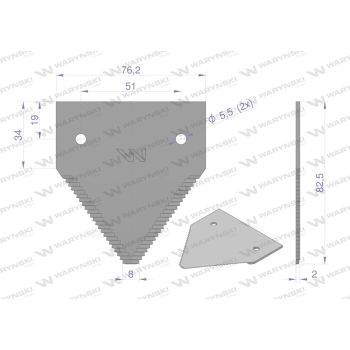 Nóż żniwny 83x76x2mm otwór 5.5 zastosowanie 261431M1 MF WARYŃSKI-38406