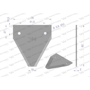Nóż żniwny 82x76x2mm otwór 5.6 zastosowanie N336G Mörtl WARYŃSKI-38410