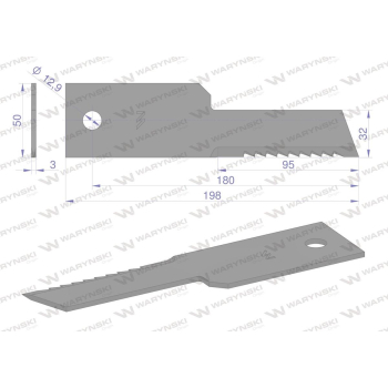 Nóż stały rozdrabniacz słomy sieczkarnia uzębiony 198x50x3mm otwór 13 zastosowanie 322291650 New Holland WARYŃSKI