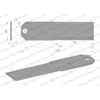 Nóż stały rozdrabniacz słomy sieczkarnia gładki 180X46X3mm otwór 12 zastosowanie 3DS174AD Claas WARYŃSKI-38426