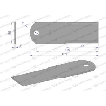 Nóż stały rozdrabniacz słomy sieczkarnia gładki 160x50x3mm otwór 12 zastosowanie 50028/4 900-603 New Holland WARY?