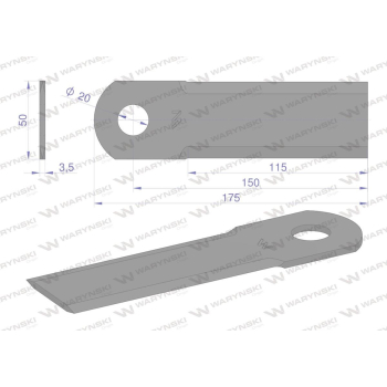 Nóż obrotowy rozdrabniacz słomy sieczkarnia gładki 175x50x3.5mm otwór 20 zastosowanie HF41348 WARYŃSKI-38430