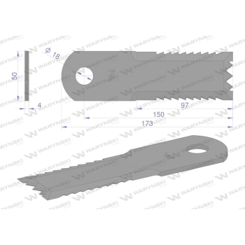 Nóż obrotowy rozdrabniacz słomy sieczkarnia uzębiony 173x50x4mm otwór 18 zastosowanie Z77601 John Deere WARYŃSKI-3