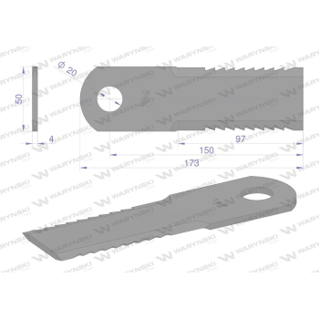Nóż obrotowy rozdrabniacz słomy sieczkarnia uzębiony 173x50x4mm otwór 20 zastosowanie 755784.0 Claas Lexion WARYŃS