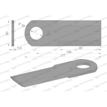 Nóż obrotowy rozdrabniacz słomy sieczkarnia gładki 177x60x5.5mm otwór 30 zastosowanie 065641 Claas WARYŃSKI-38440