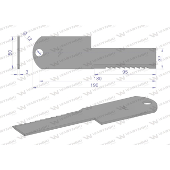 Nóż stały rozdrabniacz słomy sieczkarnia uzębiony 190x50x3mm otwór 12 zastosowanie Z55611 WARYŃSKI-38442