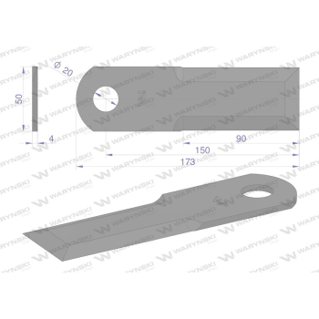 Nóż obrotowy rozdrabniacz słomy sieczkarnia gładki 173x50x4mm otwór 20 zastosowanie 755786 Claas WARYŃSKI-38444