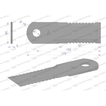 Nóż obrotowy rozdrabniacz słomy sieczkarnia uzębiony 173x50x4mm otwór 18 zastosowanie 322326450 Lavwerda Fendt MF W