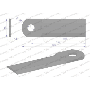 Nóż obrotowy rozdrabniacz słomy sieczkarnia gładki 175x50x4.5mm otwór 20 zastosowanie 320999350 New Holland  WARYŃ