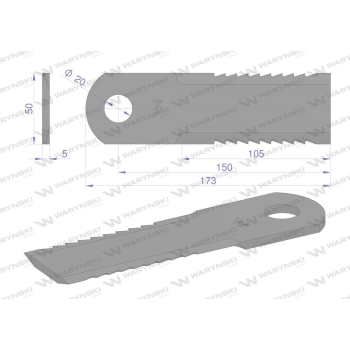 Nóż obrotowy rozdrabniacz słomy sieczkarnia uzębiony 175x50x5mm otwór 20 zastosowanie Z105500 John Deere WARYŃSKI-